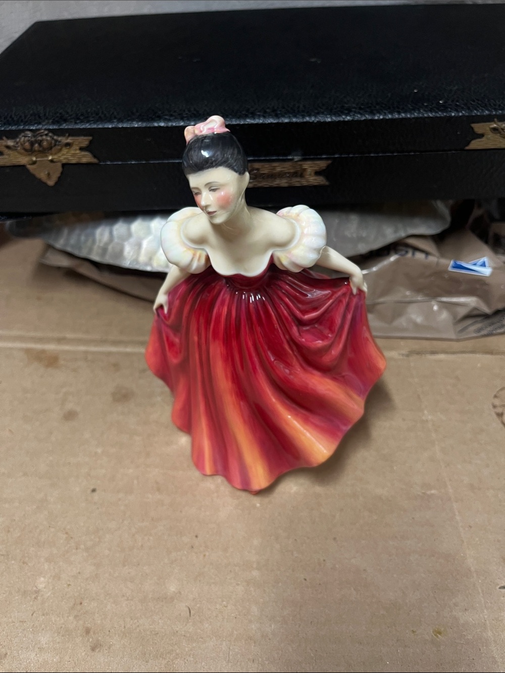Porcelain Ballerina Figurine in Red and Orange Dress Catherine Royal Doulton